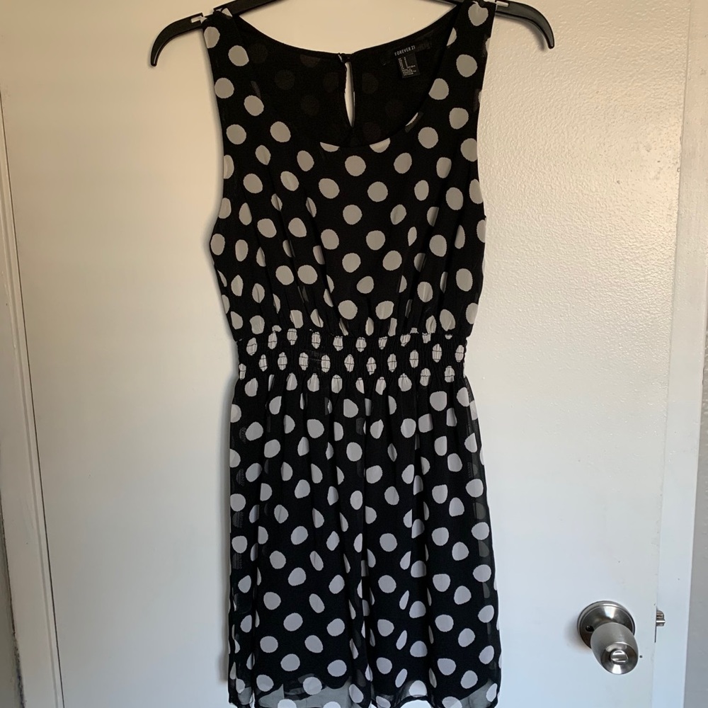 Black and grey polka dot dress